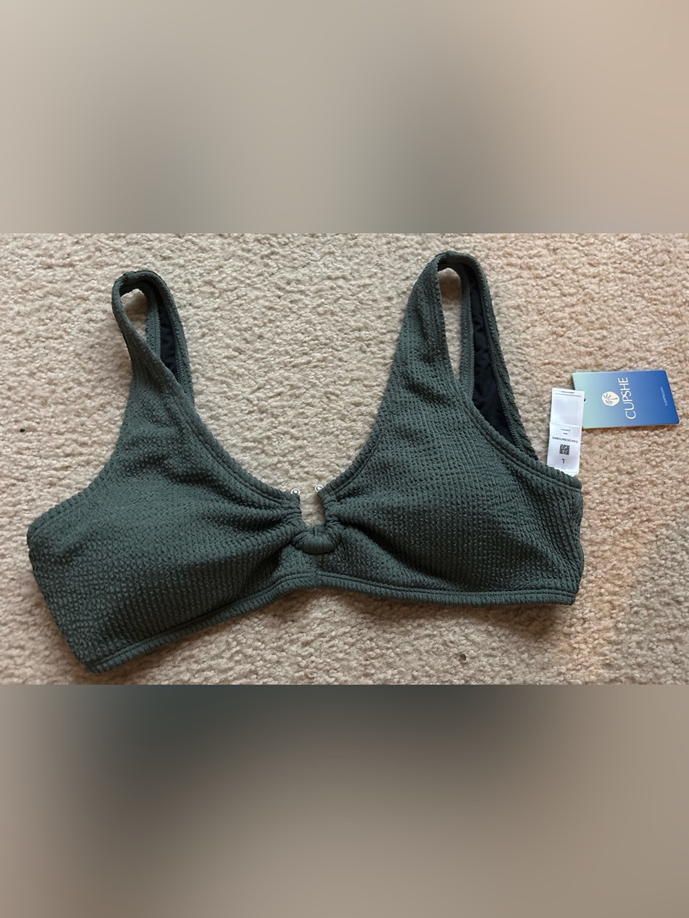Cupshe Olive Green Knotted Bikini Top and Bottoms